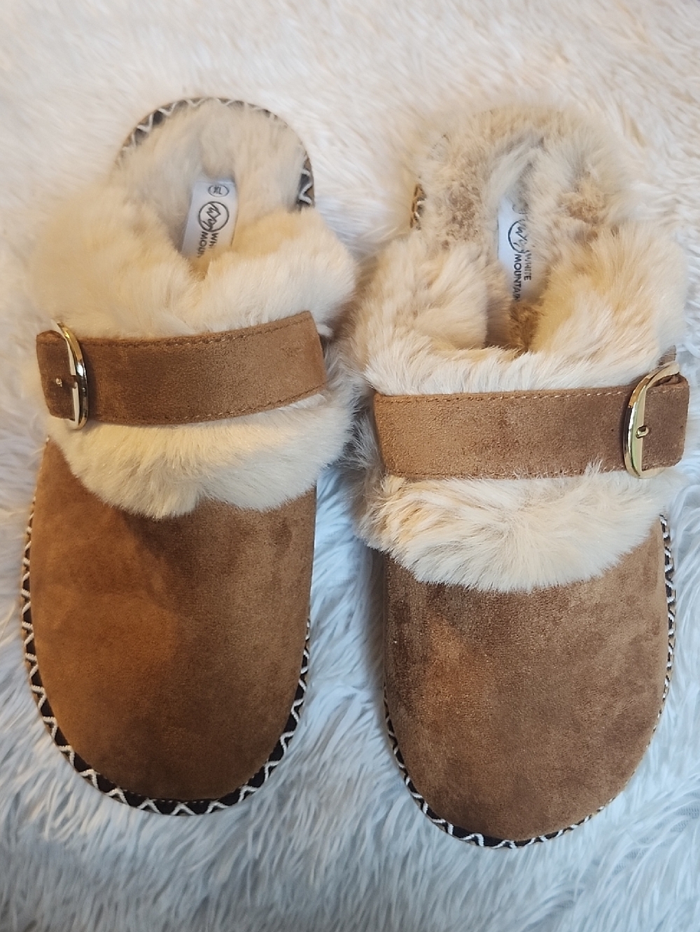 White Mountain Slippers, faux fur lined Clogs Size XL
